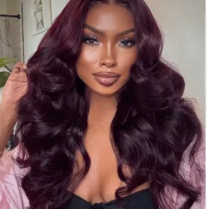 Purple Black Cherry Loose Wave Bob