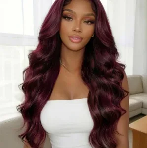 Purple Black Cherry Loose Wave Bob Wig