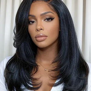 Sunber 7x5 Pre Cut Side-Part Blowout Lob Yaki Straight Lace Part Wig