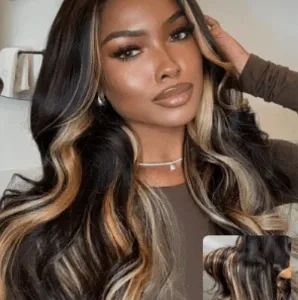Caramel Honey Brown Highlights Loose Wave Wig