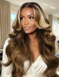 Honey Chestnut Brown Highlights 13x4 Lace Frontal Wig
