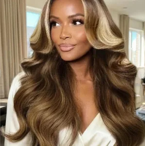Honey Chestnut Brown Highlights 13x4 Lace Frontal Wig