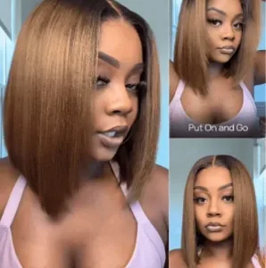 Ombre Chestnut Brown Yaki Straight Wig